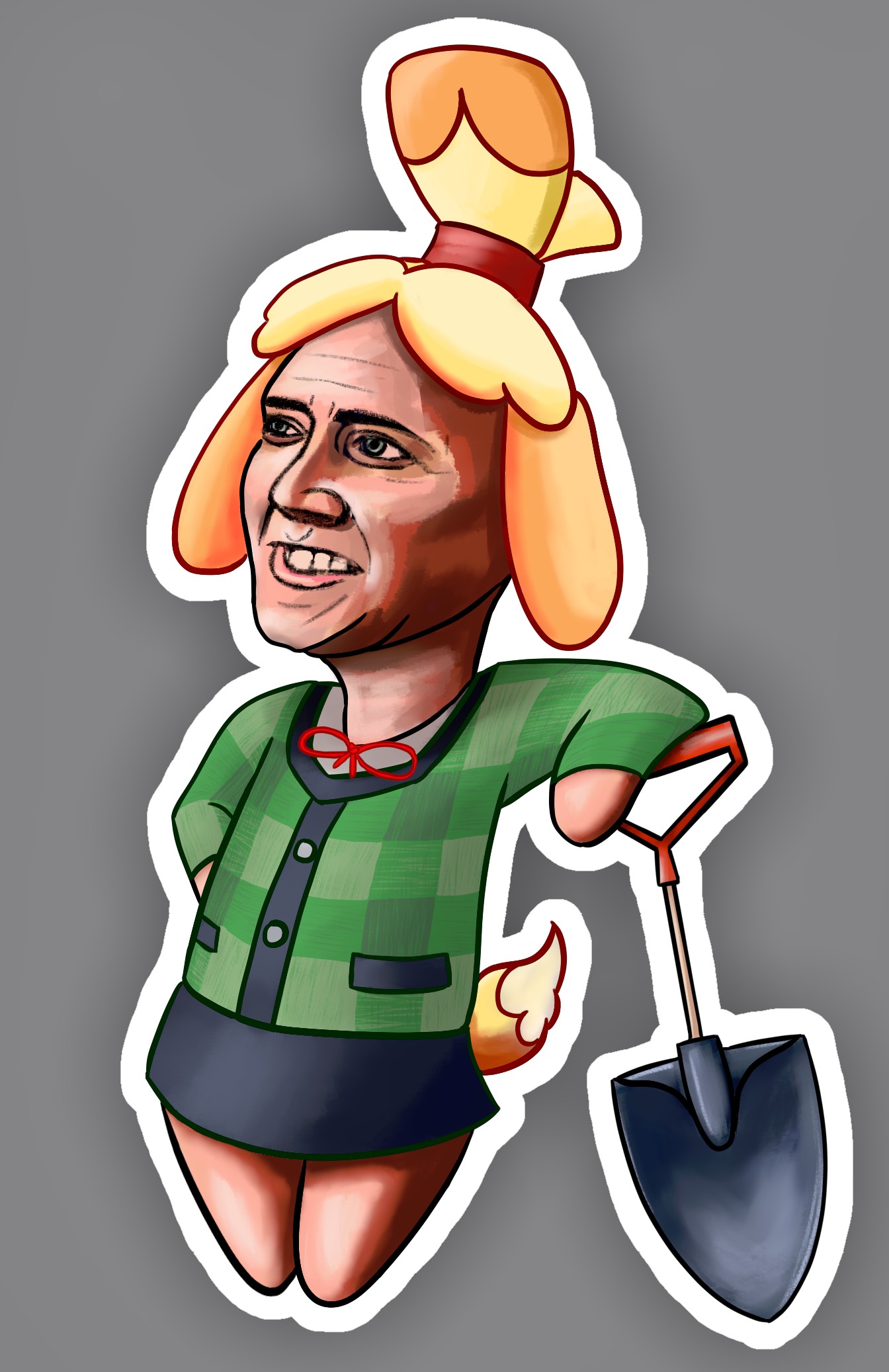 Isabelle from Animal Crossing with Nick Cage's Face