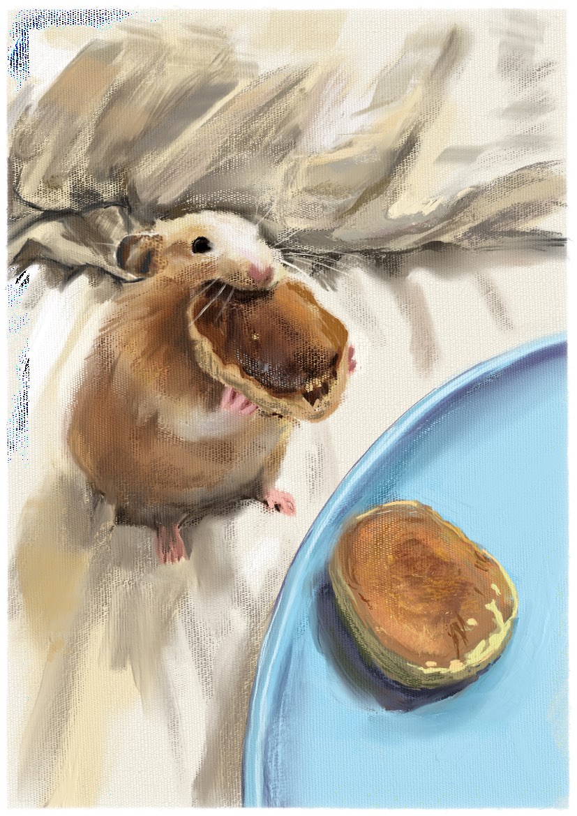 Hamster eating a pancake